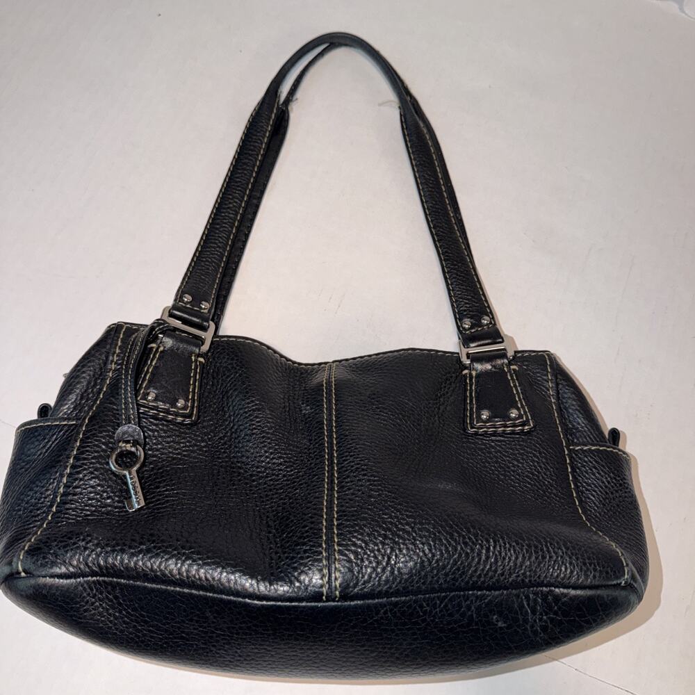 Fossil Black Leather Shoulder Bag with Double Handle Medium Size Tote Handbag